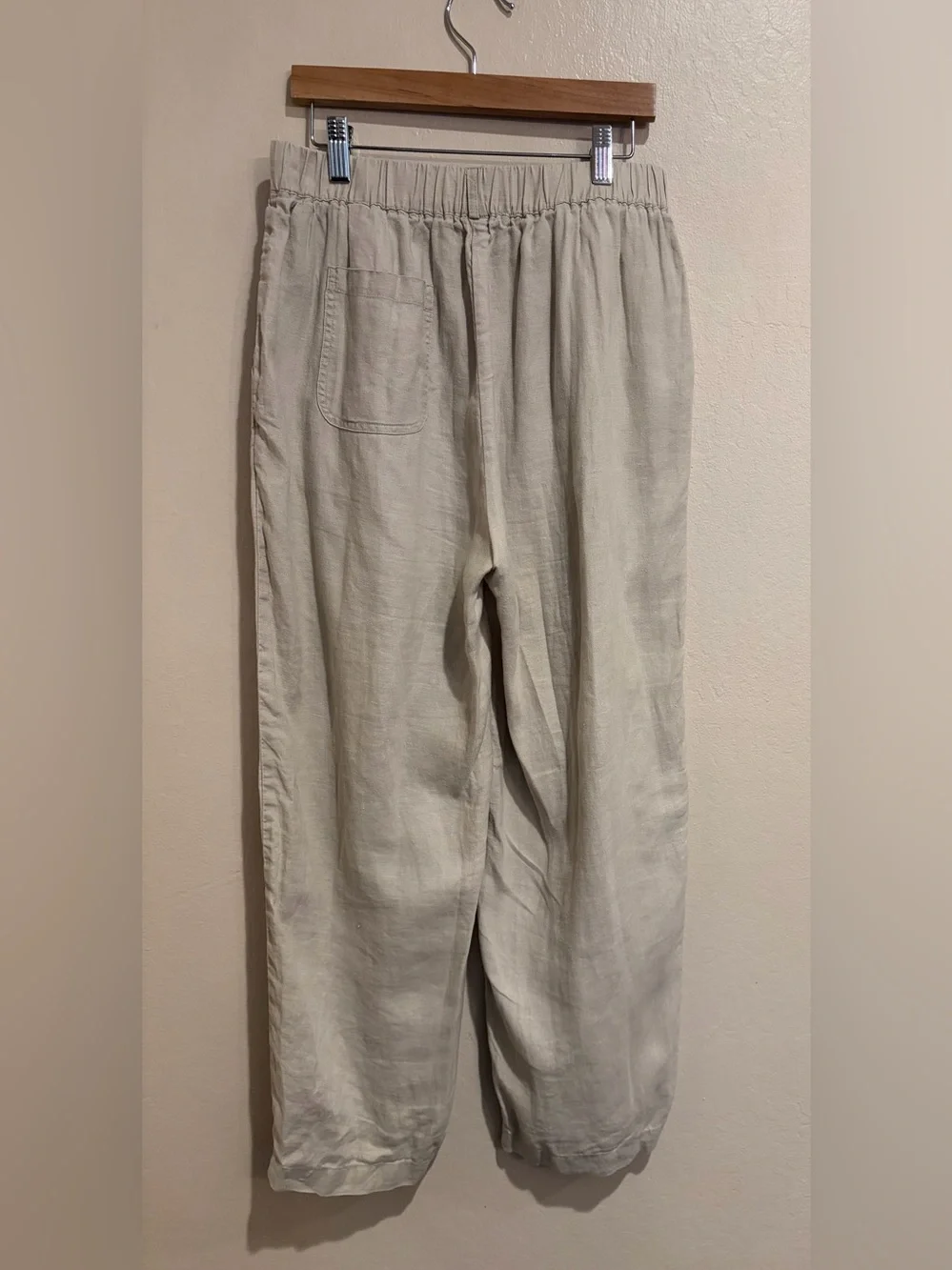Quince Oatmeal Elastic-Waist 100% Flax Euro Linen Pants, Breathable & Light, Sm